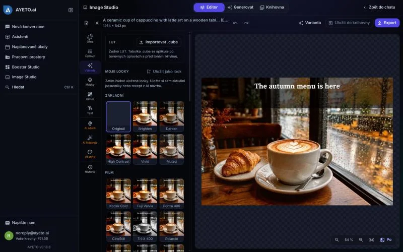 Editor Image Studia s fotkou kavárny a filmovými vzhledy