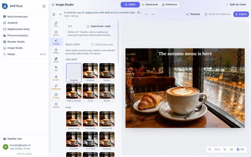 Editor Image Studia s fotkou kavárny a filmovými vzhledy
